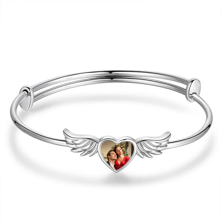 Personalized Angel Wings Heart Photo Bracelet