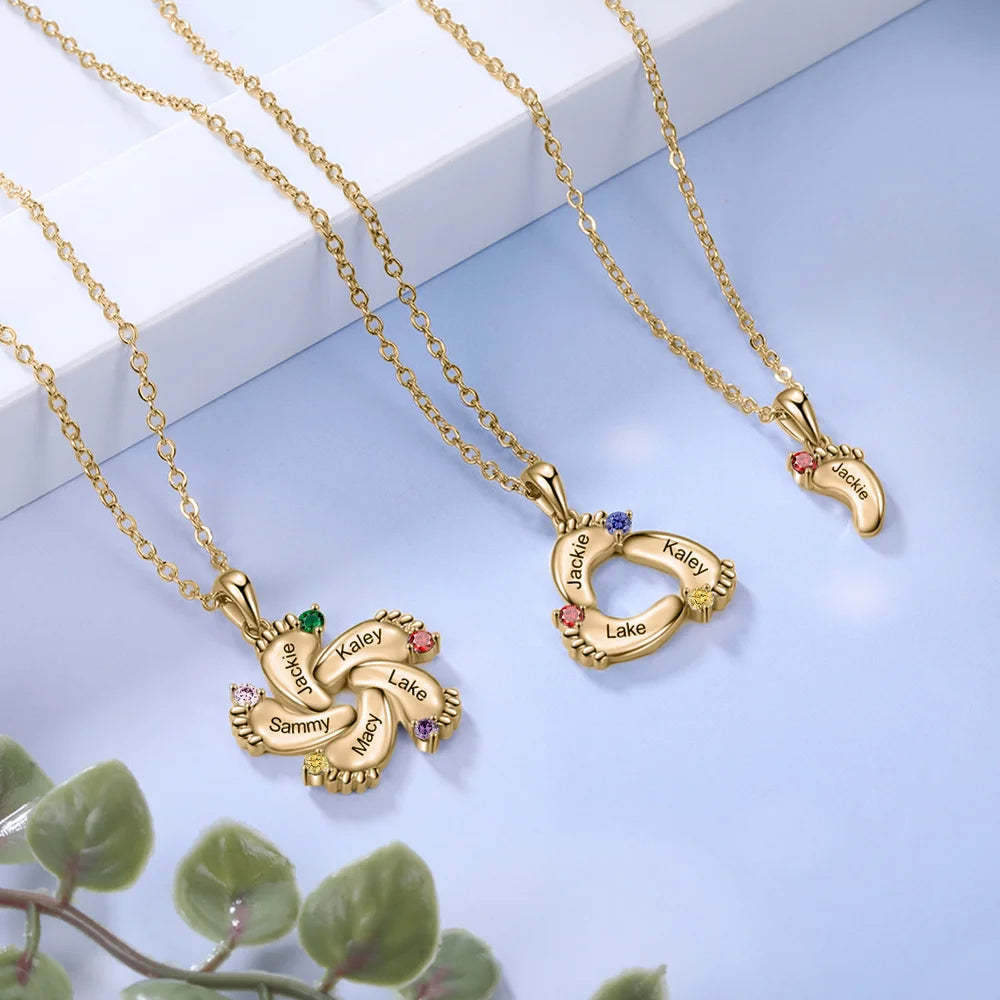 Christmas Gift Baby Feet Necklace With Custom Birthstone