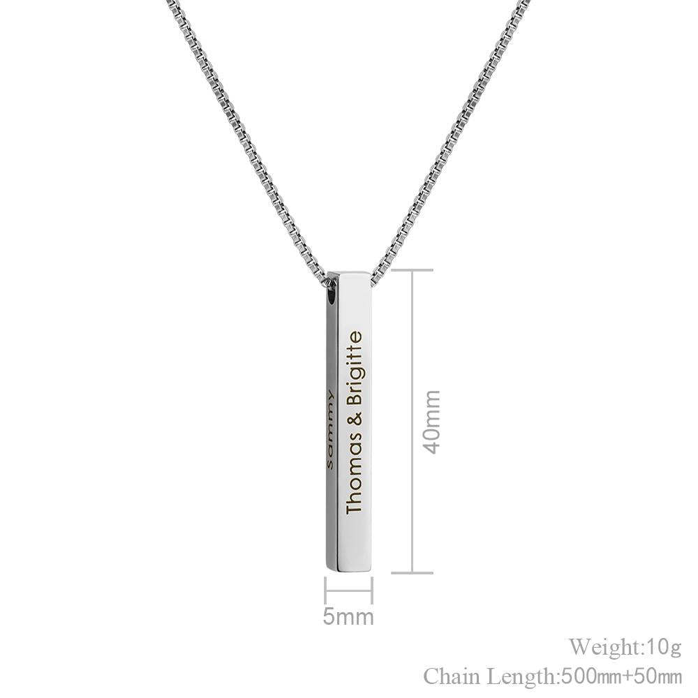 Christmas Gift Personalized Engraved 3D Bar Necklace