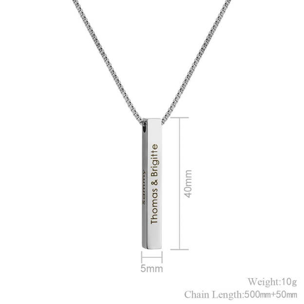 Christmas Gift Personalized Engraved 3D Bar Necklace