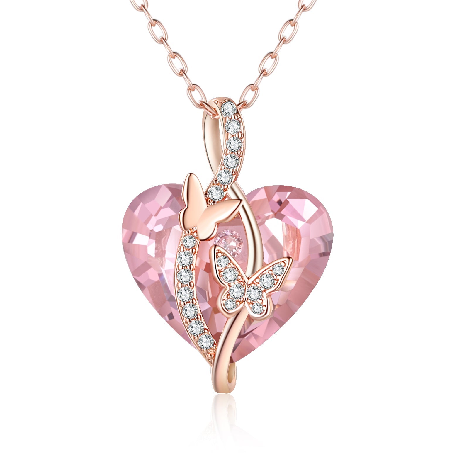 Christmas Gift Heart Red Crystal Necklace Butterfly Ruby Necklace for Her