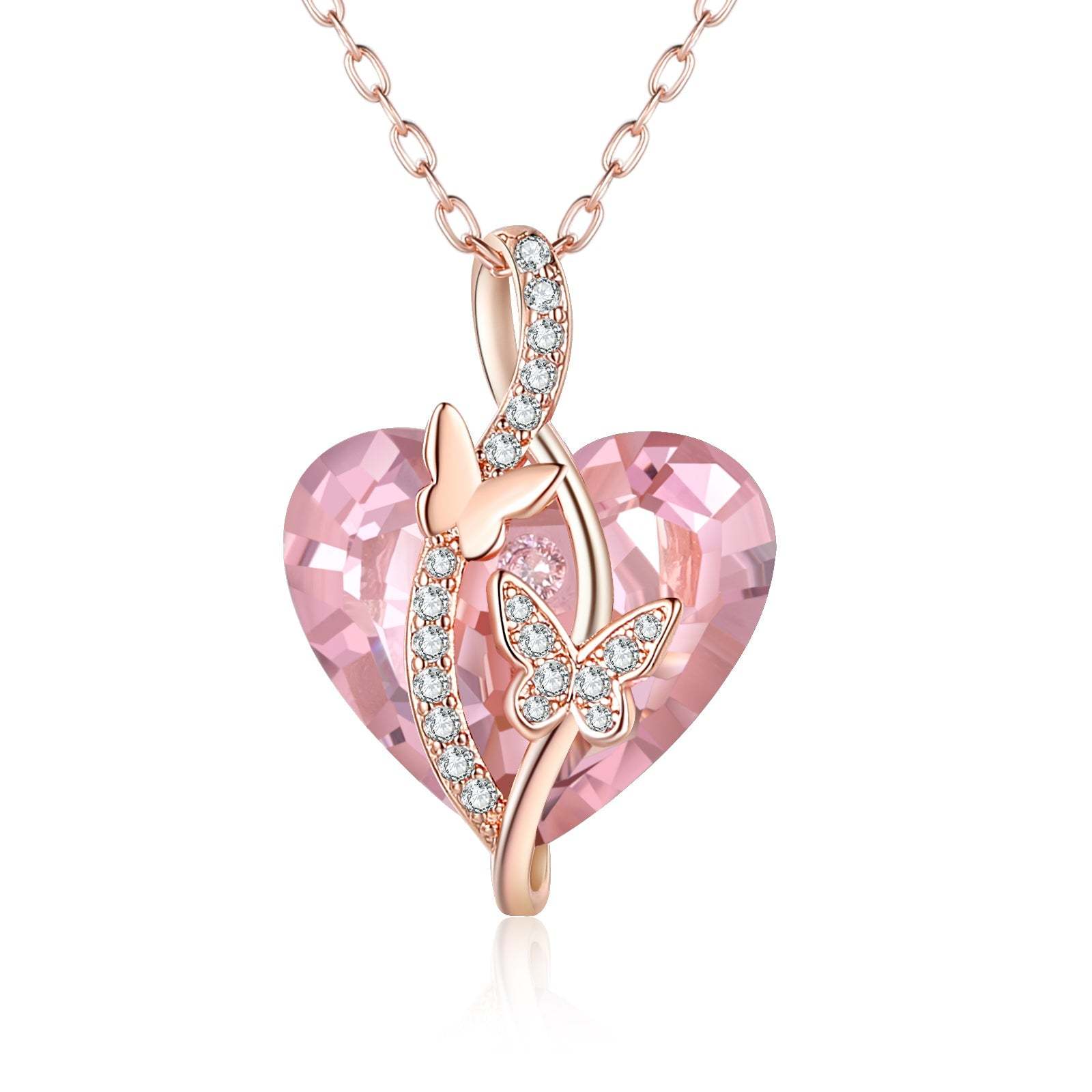 Christmas Gift Heart Red Crystal Necklace Butterfly Ruby Necklace for Her
