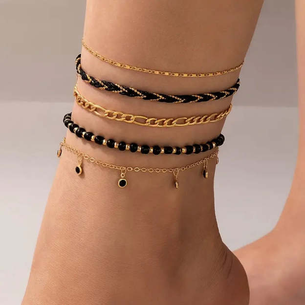 Mother's Day Summer Beach Style Anklet Set Adjustable Foot Jewelry Bohemian Multilayer Ankle Chain Bracelet-Engravingift