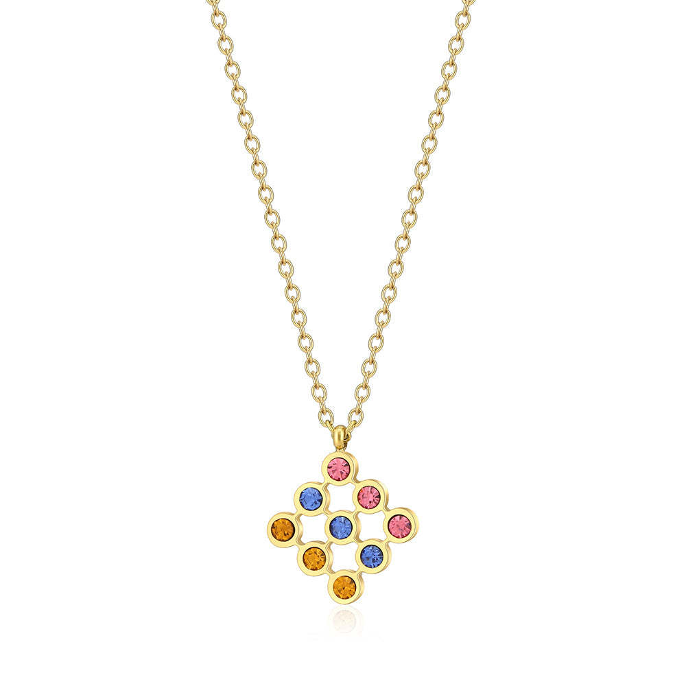 Mother's Day Gift Openwork Fancy Diamond Square Pendant Necklace-Engravingift