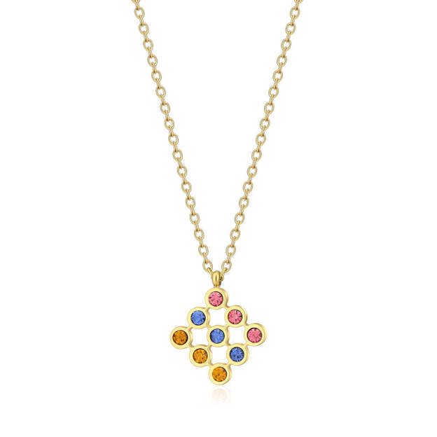Mother's Day Gift Openwork Fancy Diamond Square Pendant Necklace-Engravingift