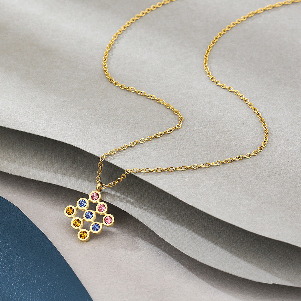 Mother's Day Gift Openwork Fancy Diamond Square Pendant Necklace-Engravingift