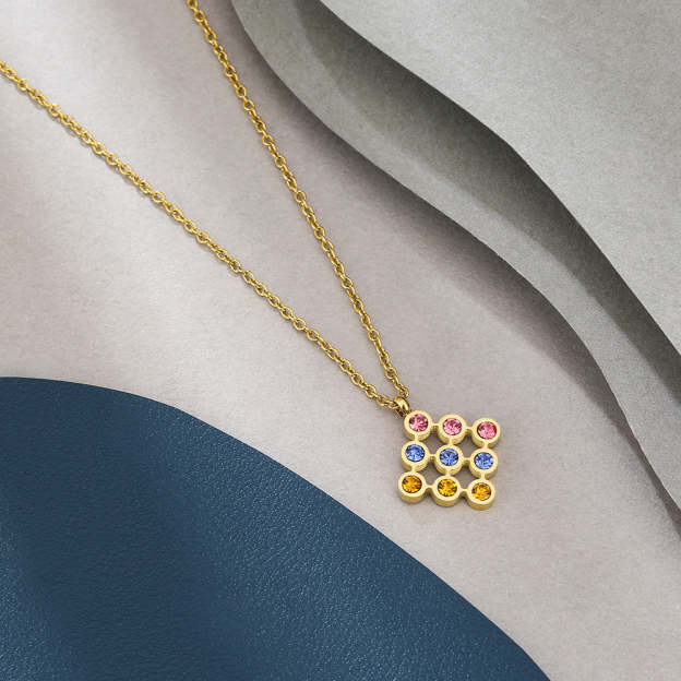 Mother's Day Gift Openwork Fancy Diamond Square Pendant Necklace-Engravingift