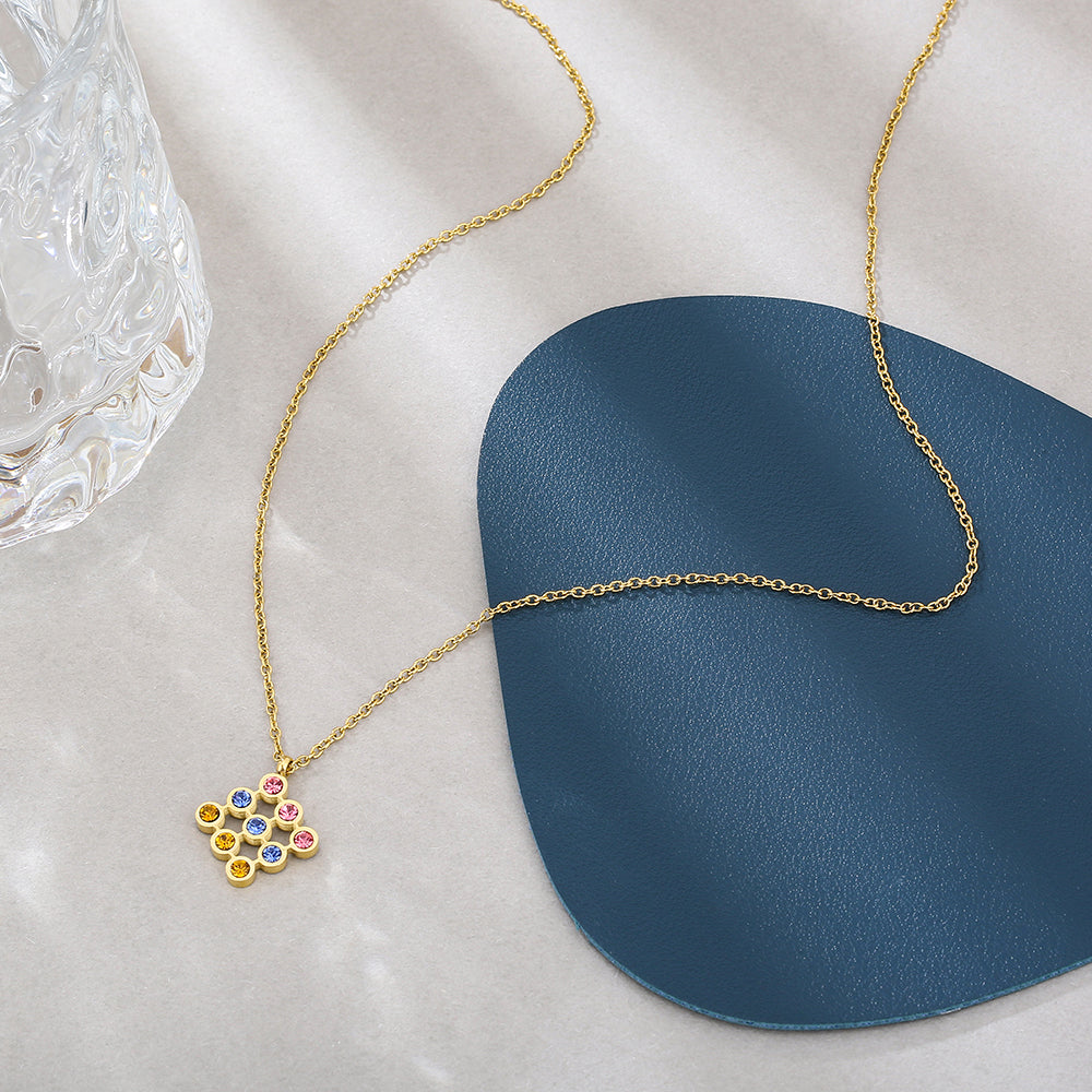 Mother's Day Gift Openwork Fancy Diamond Square Pendant Necklace-Engravingift