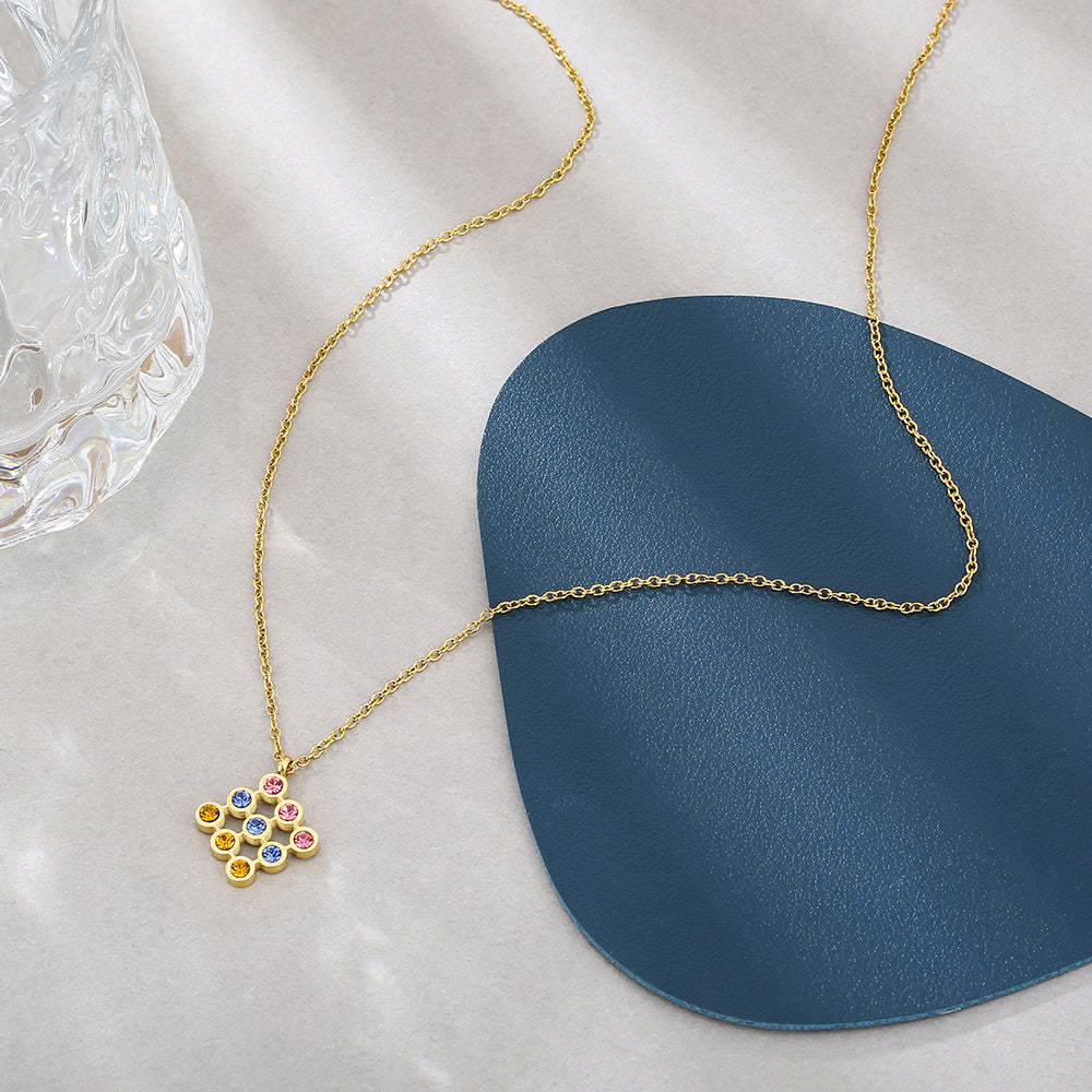 Mother's Day Gift Openwork Fancy Diamond Square Pendant Necklace-Engravingift