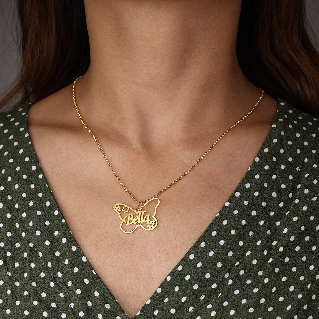 Mother's Day Gift Butterfly Name Necklace Personalized Name Necklaces-Engravingift