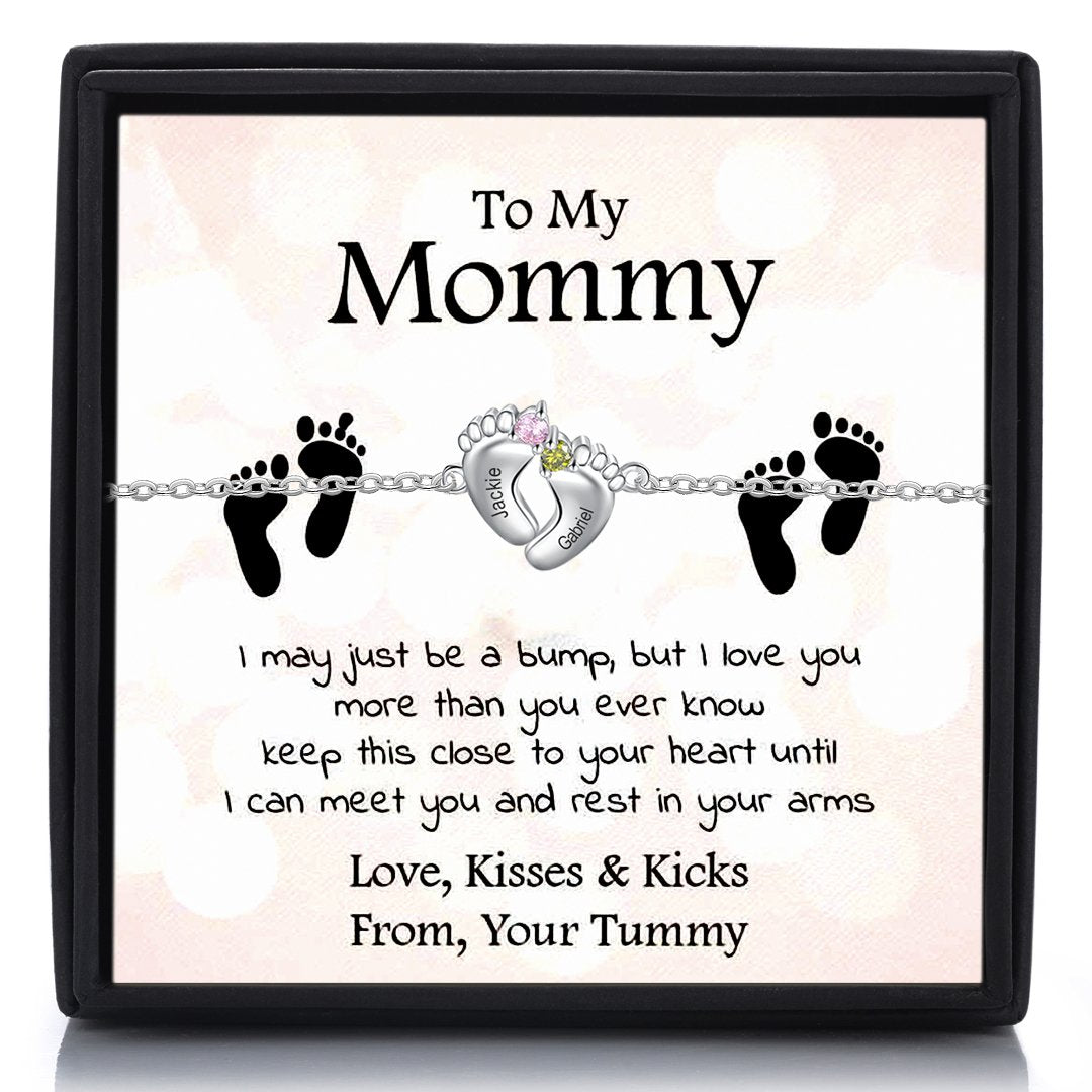 Mother's Day Gift Baby Feet Pendant Necklace with  Birthstone-Engravingift