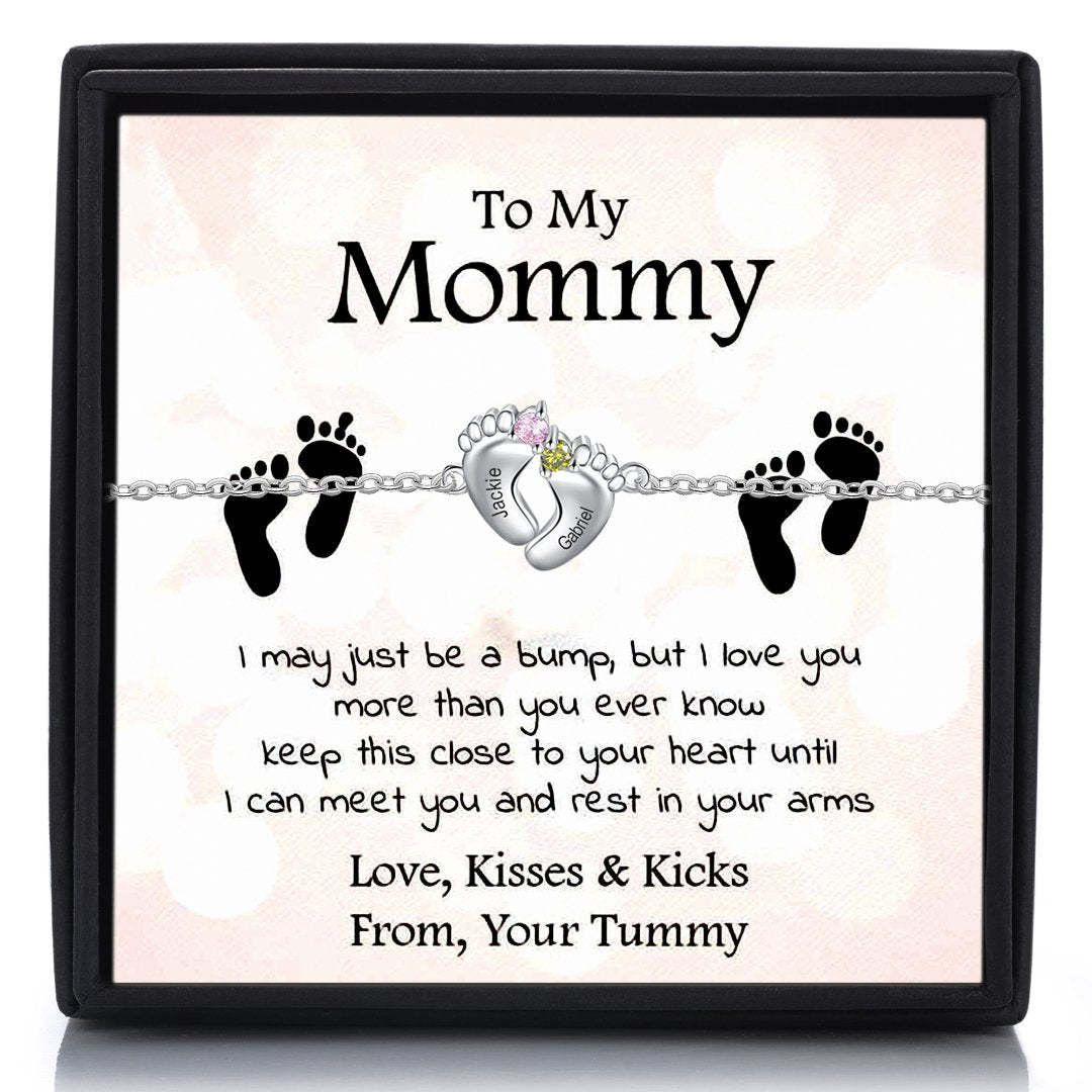 Mother's Day Gift Baby Feet Pendant Necklace with  Birthstone-Engravingift