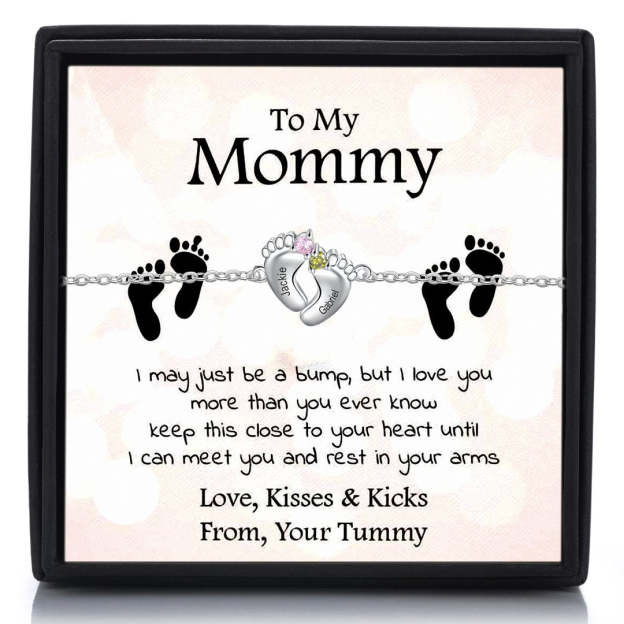 Mother's Day Gift Baby Feet Pendant Necklace with  Birthstone-Engravingift