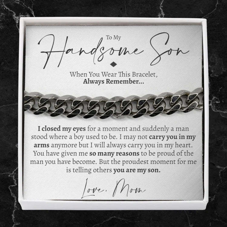 Mother's Day Gift To My Handsome Son Cuban Chain Bracelet Stainless Steel Bracelet Warm Gift "I Love You Always and Forever"-Engravingift