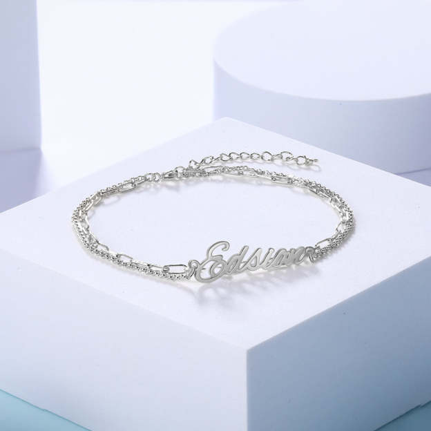 Mother's Day Gift Personalized Name Anklet Custom Double Chain Anklet for Women-Engravingift