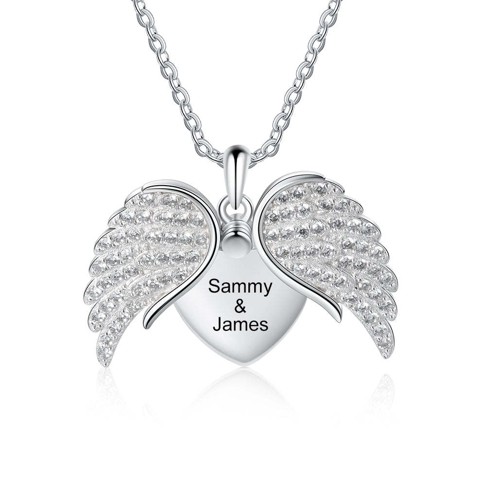 Mother's Day Gift Guardian Angel Wings Necklace with Angel Locket Heart Necklace-Engravingift