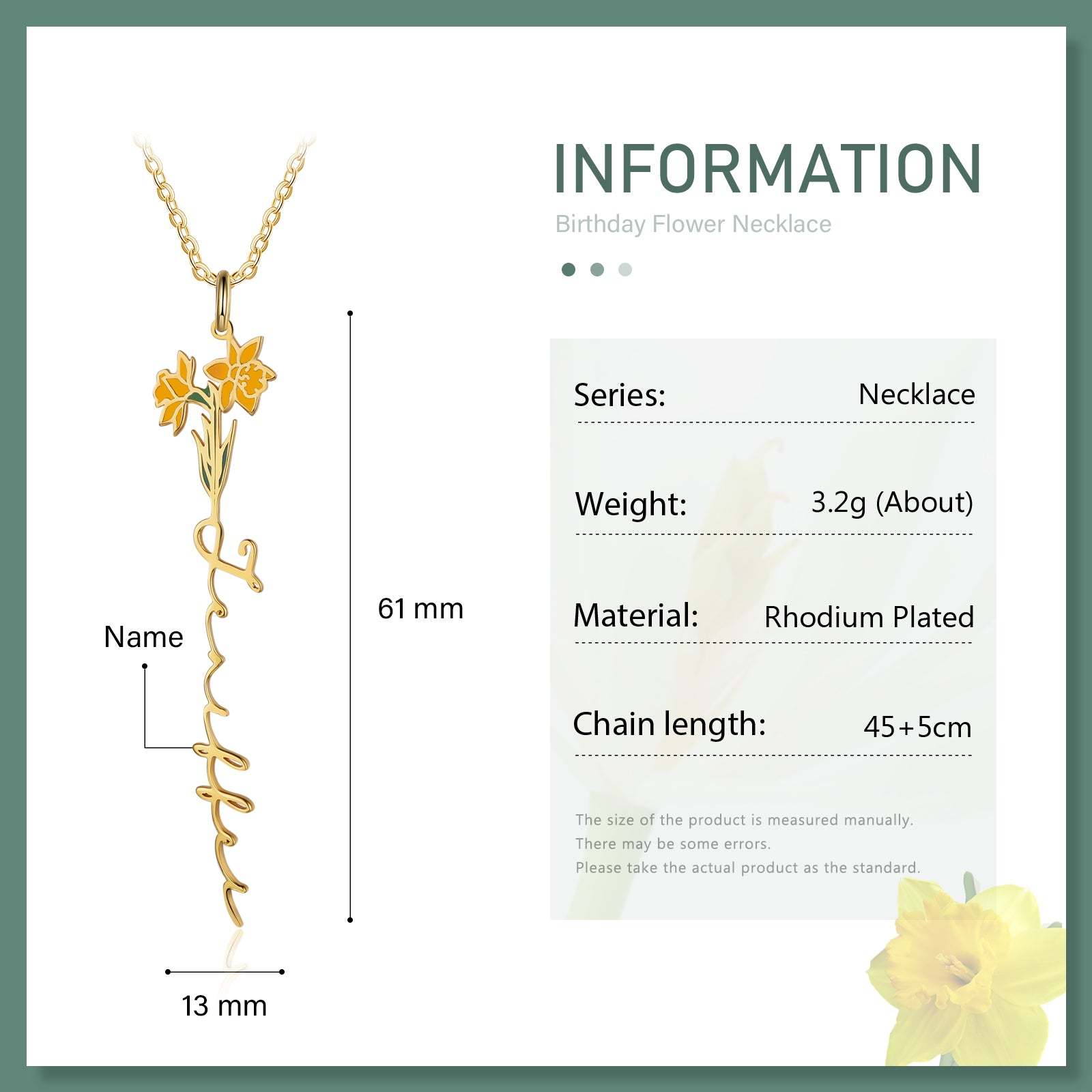Mother's Day Gift Daffodil Name Necklace Custom March Birth Flower Necklace for Her-Engravingift
