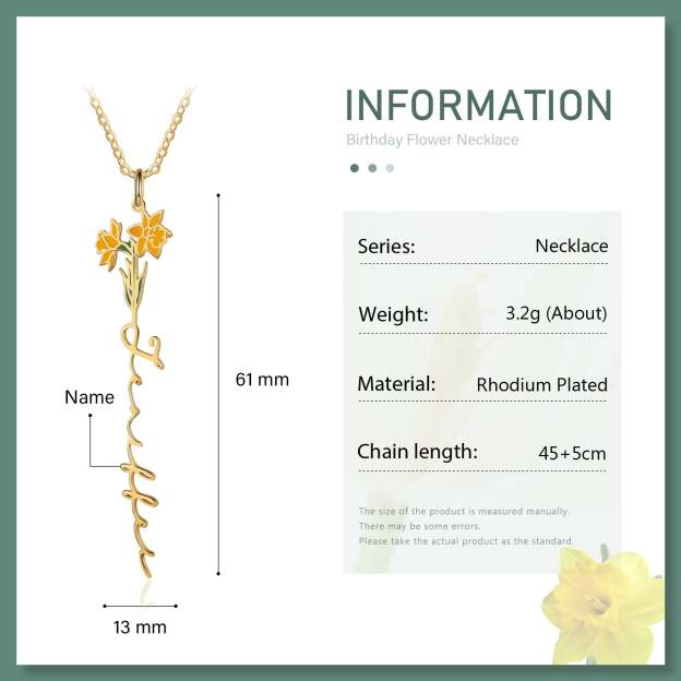 Mother's Day Gift Daffodil Name Necklace Custom March Birth Flower Necklace for Her-Engravingift