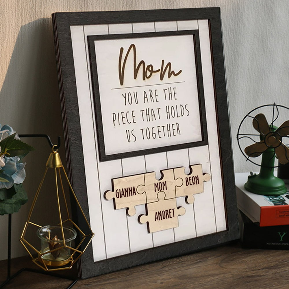 Mother's Day Gift "Mum You Are the Piece that Holds Us Together" Puzzle Sign With Photo-Engravingift