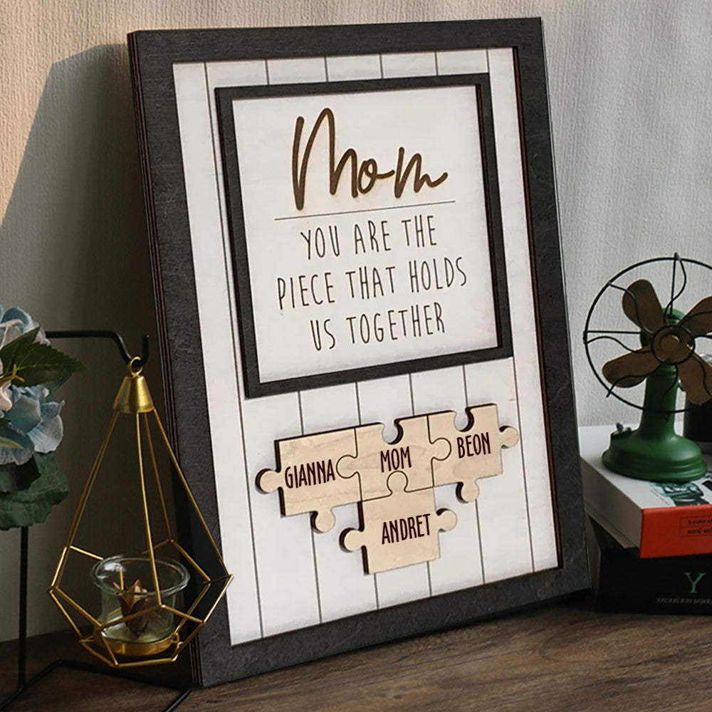 Mother's Day Gift "Mum You Are the Piece that Holds Us Together" Puzzle Sign With Photo-Engravingift