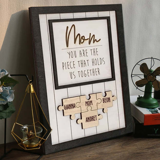 Mother's Day Gift "Mum You Are the Piece that Holds Us Together" Puzzle Sign With Photo-Engravingift