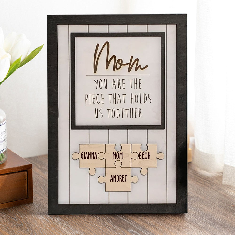 Mother's Day Gift "Mum You Are the Piece that Holds Us Together" Puzzle Sign With Photo-Engravingift
