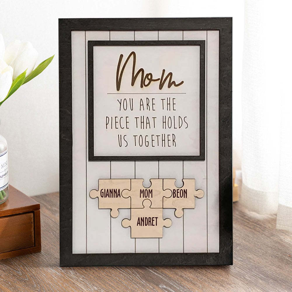 Mother's Day Gift "Mum You Are the Piece that Holds Us Together" Puzzle Sign With Photo-Engravingift