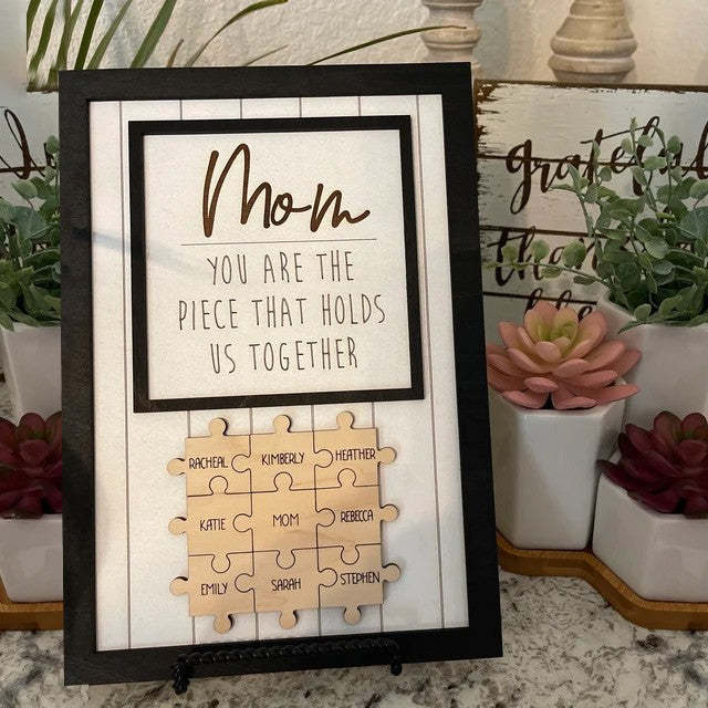 Mother's Day Gift "Mum You Are the Piece that Holds Us Together" Puzzle Sign With Photo-Engravingift
