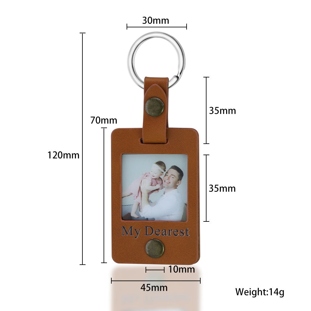 Father's Day Gift Custom Photo Leather Keychain-Engravingift