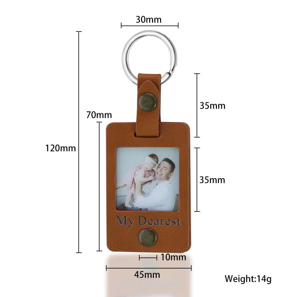 Father's Day Gift Custom Photo Leather Keychain-Engravingift