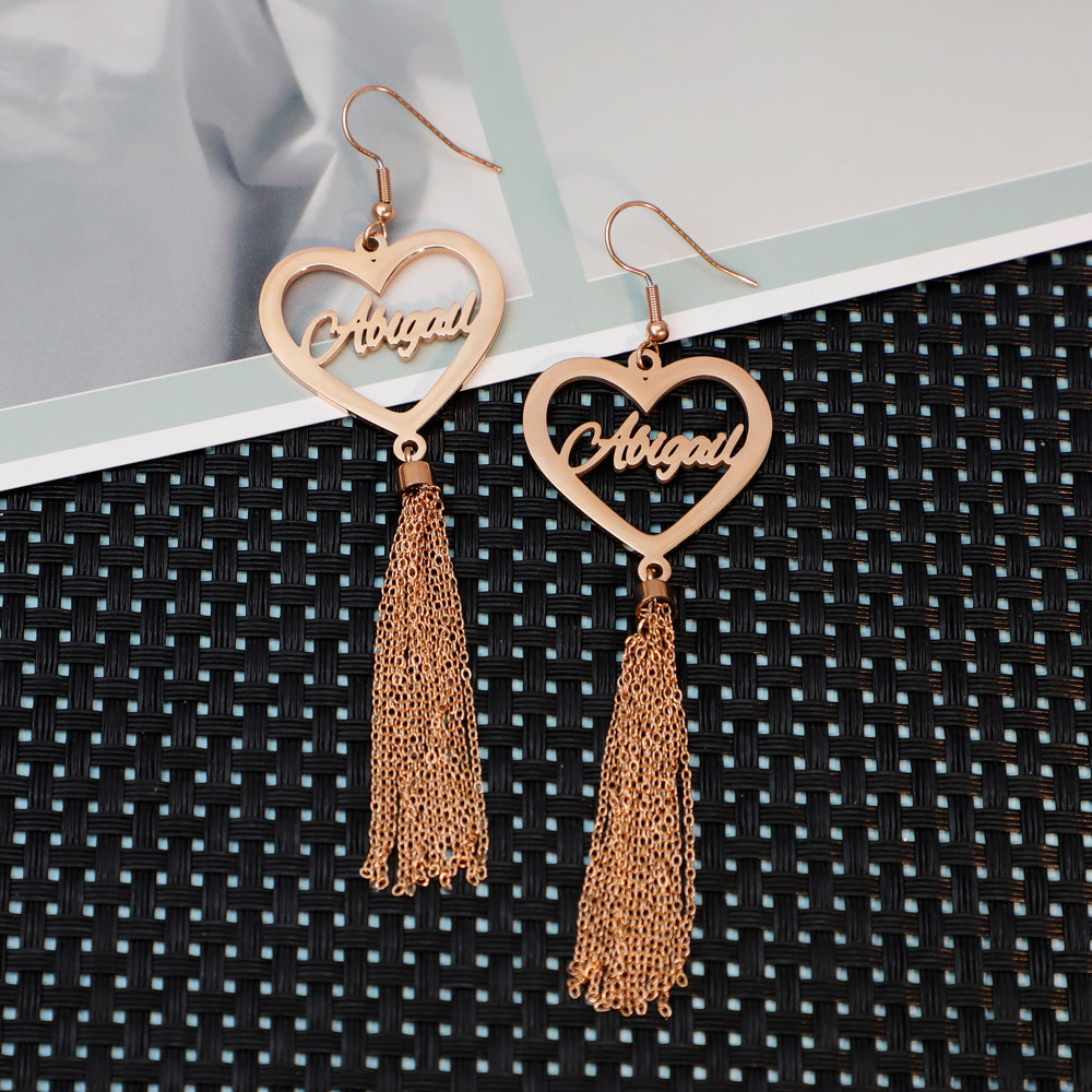 Mother's Day Gift Peach Heart/Round Heart Tassel Earrings-Engravingift