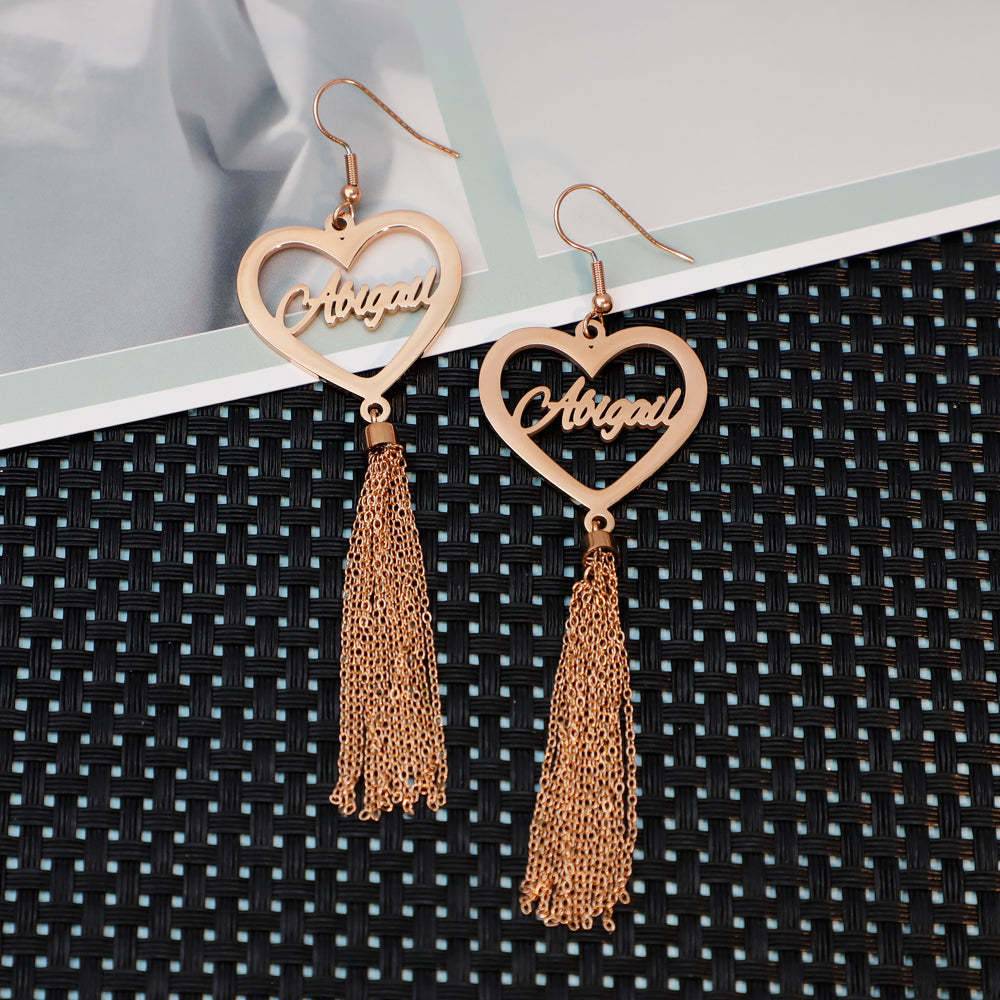 Mother's Day Gift Peach Heart/Round Heart Tassel Earrings-Engravingift