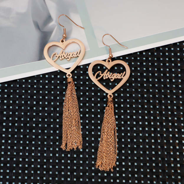 Mother's Day Gift Peach Heart/Round Heart Tassel Earrings-Engravingift