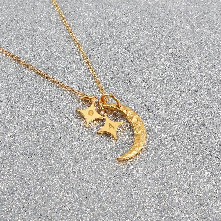 Mother's Day Gift Moon and Stars initials Necklace-Engravingift