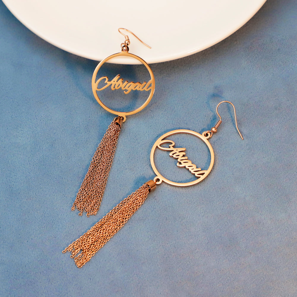 Mother's Day Gift Peach Heart/Round Heart Tassel Earrings-Engravingift