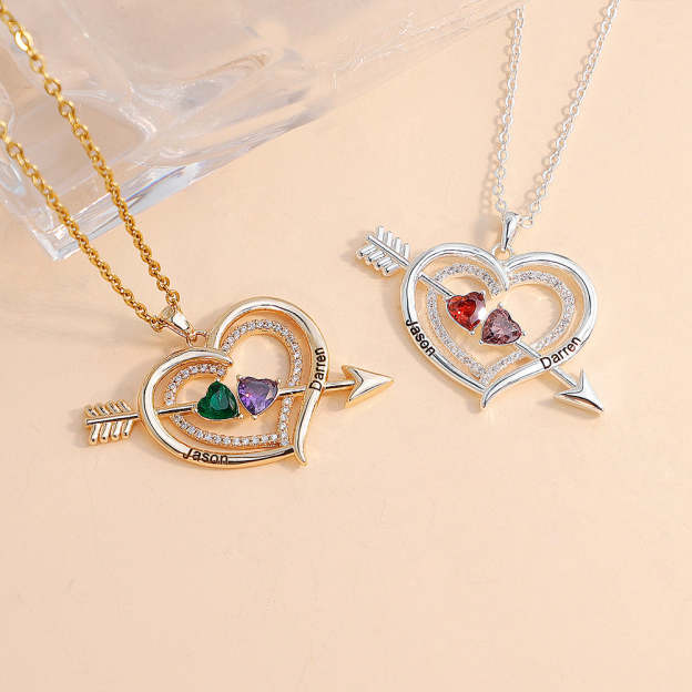 Mother's Day Day Gift Forever Love Birthstone & Diamond Heart Pendant Necklace-Engravingift