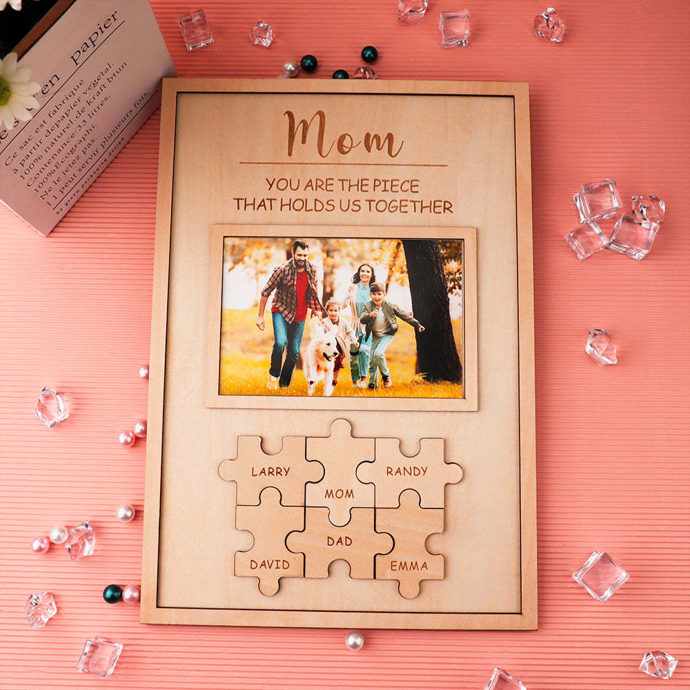 Mother's Day Gift "Mum You Are the Piece that Holds Us Together" Puzzle Sign With Photo-Engravingift