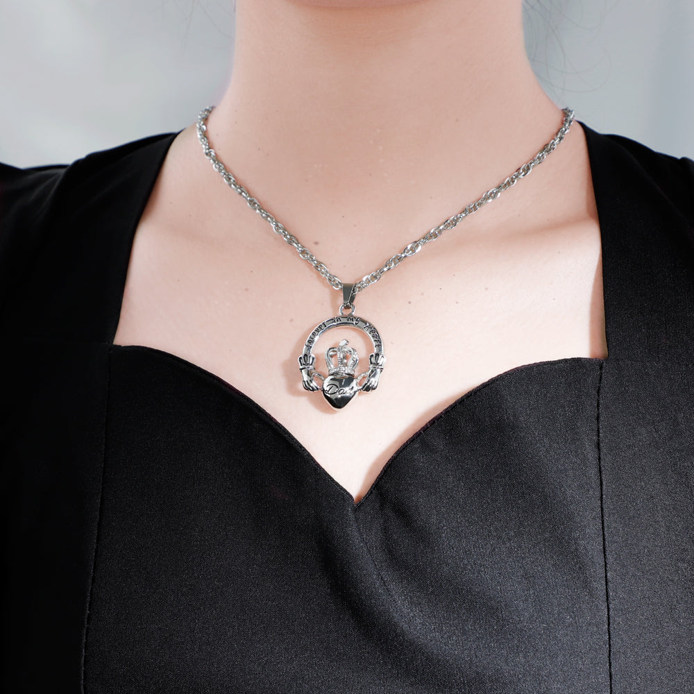 Father's Day Gift Hands holding crown peach heart DAD perfume box necklace-Engravingift