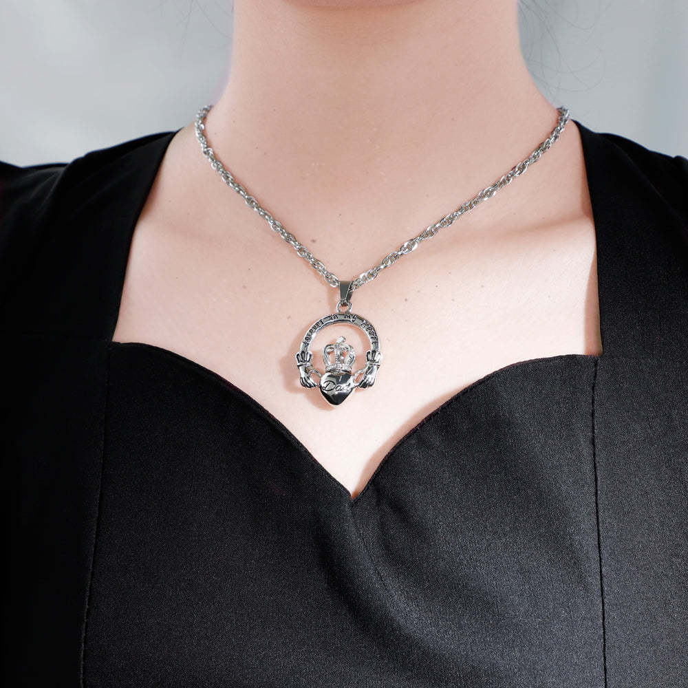 Father's Day Gift Hands holding crown peach heart DAD perfume box necklace-Engravingift