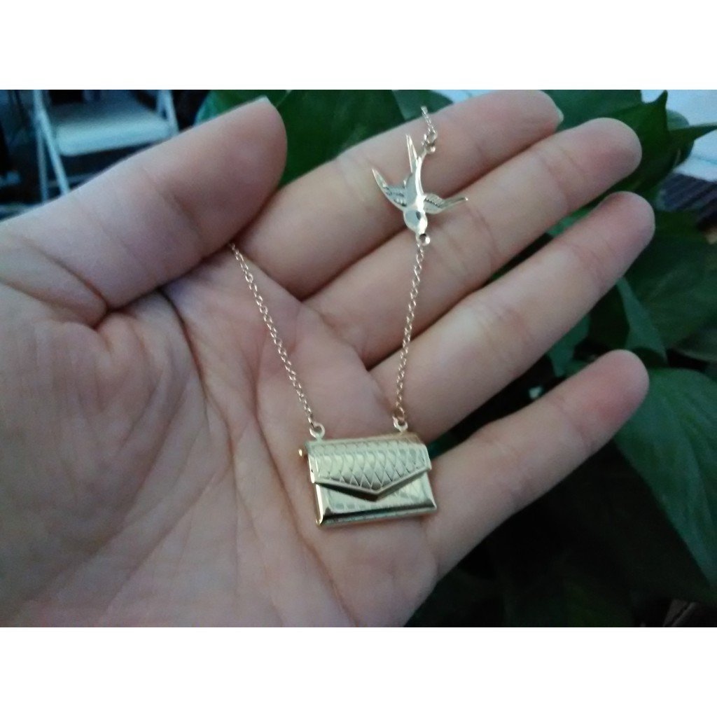 Christmas Gift Personalized Photo Envelope Necklace with Bird