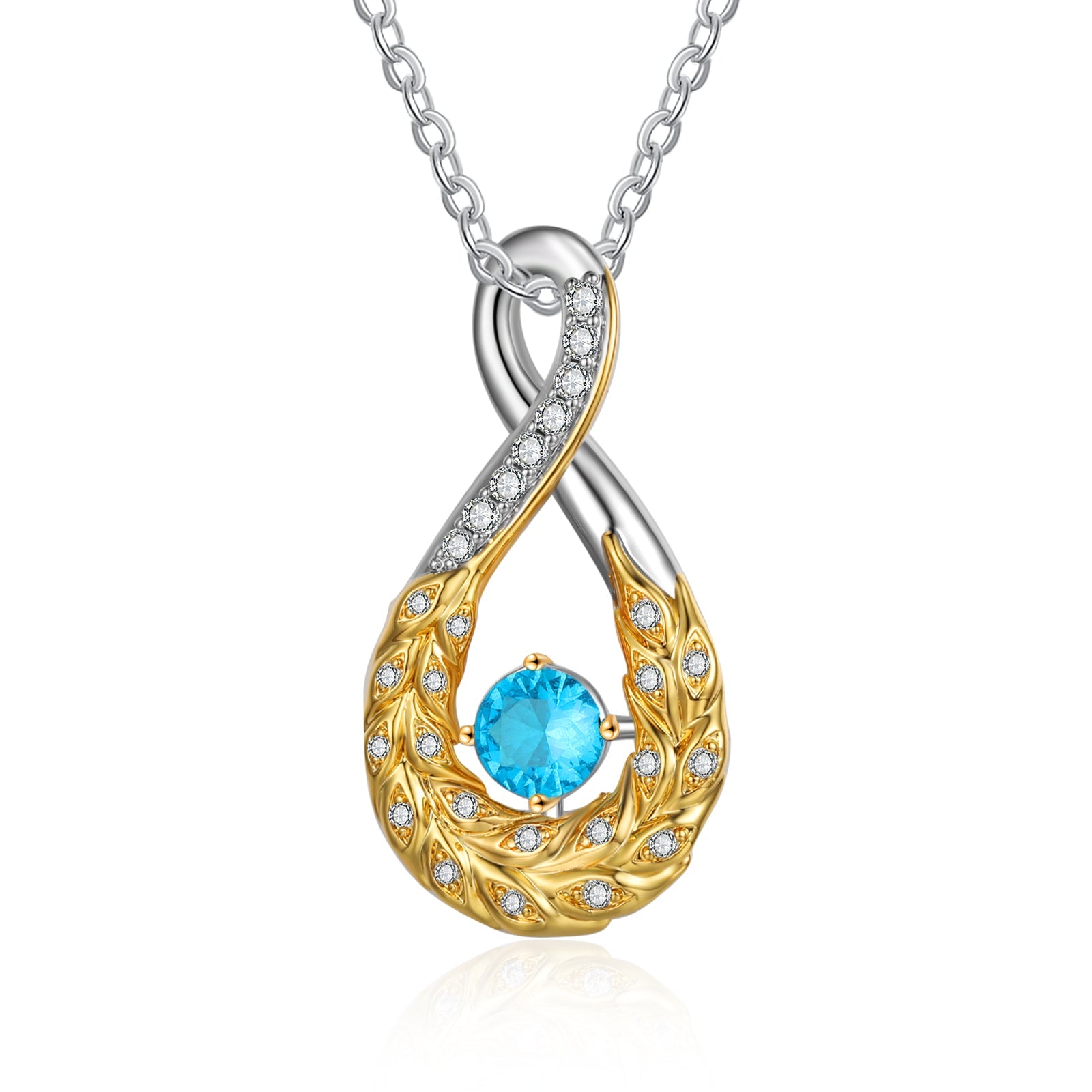 Mother's Day Feather Inifinity Necklace with 1 Birthstone Birthday Anniversary Gift for Mother Wife-Engravingift