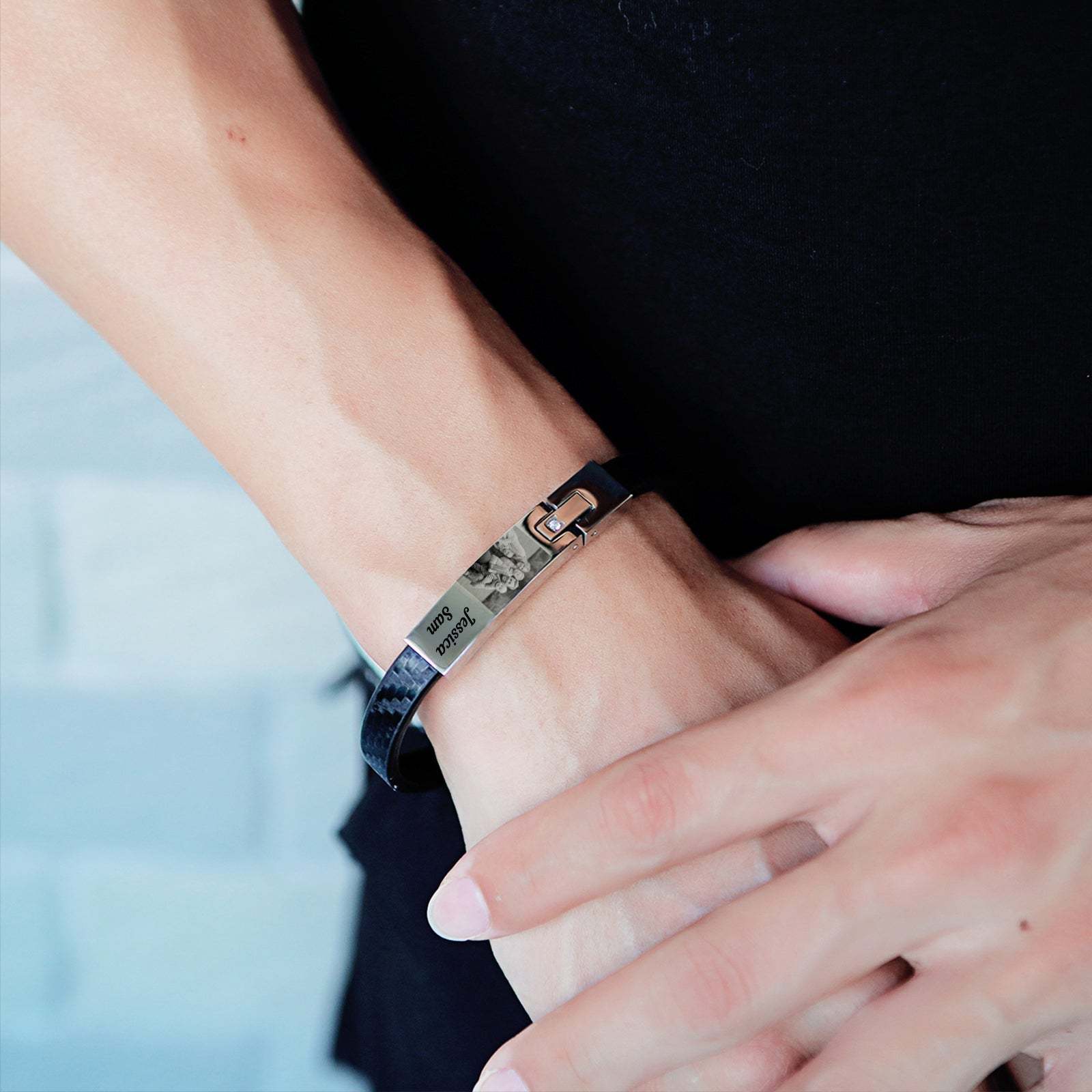 Christmas Personalized Leather Bracelet with Name and Photo Bracelet for Husband-Engravingift