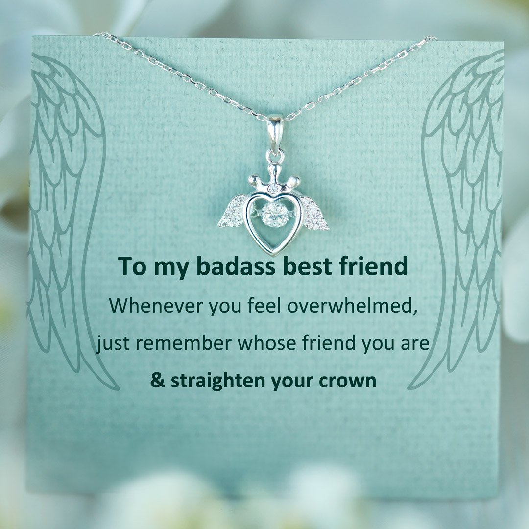 Valentine's Day Gift For My Badass Queen Crown Heart Sparkling Dance Necklace