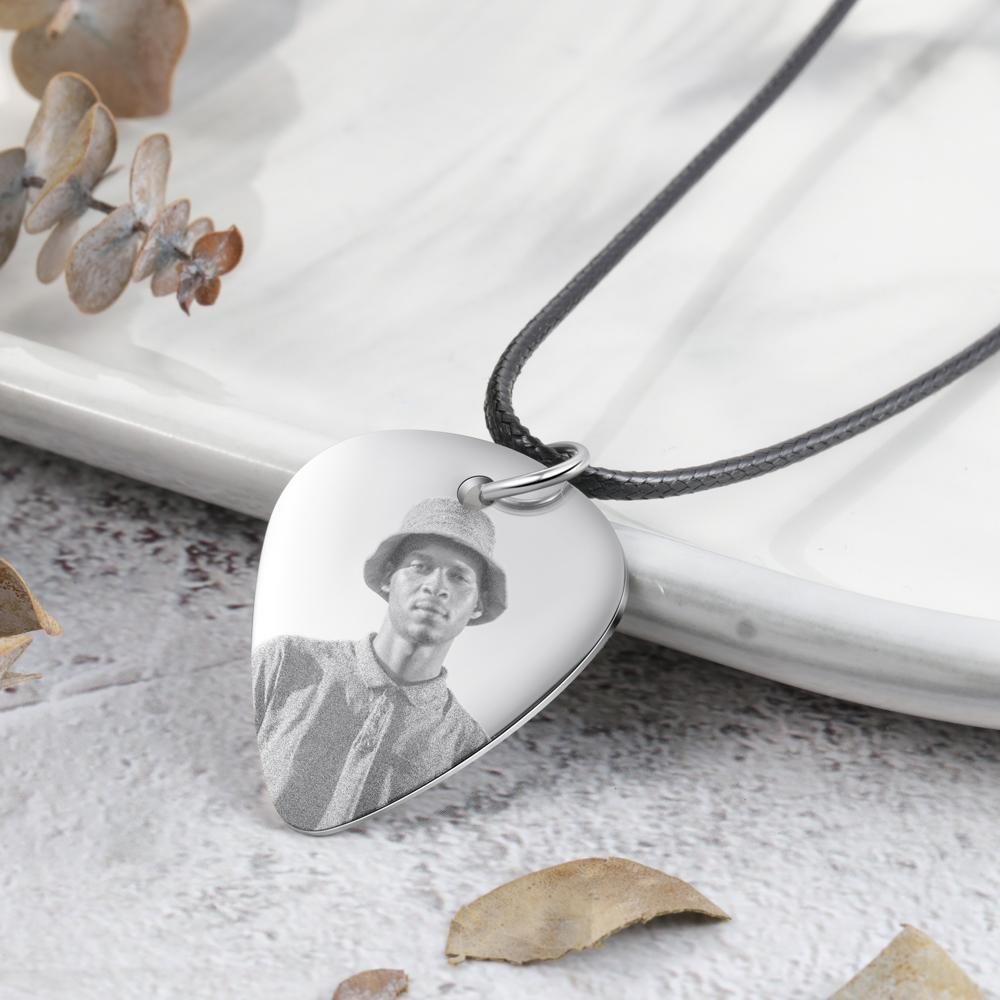 Christmas Gift Personalized Photo Guitar Pick Necklace Men Custom Necklace-Engravingift