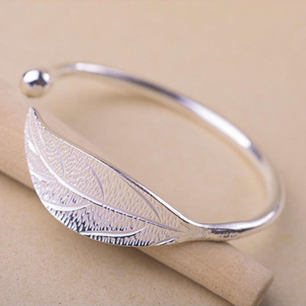Mother's Day Gift Leaf Shape Bracelet for Women Girls Fashion Simple Open Bracelets-Engravingift