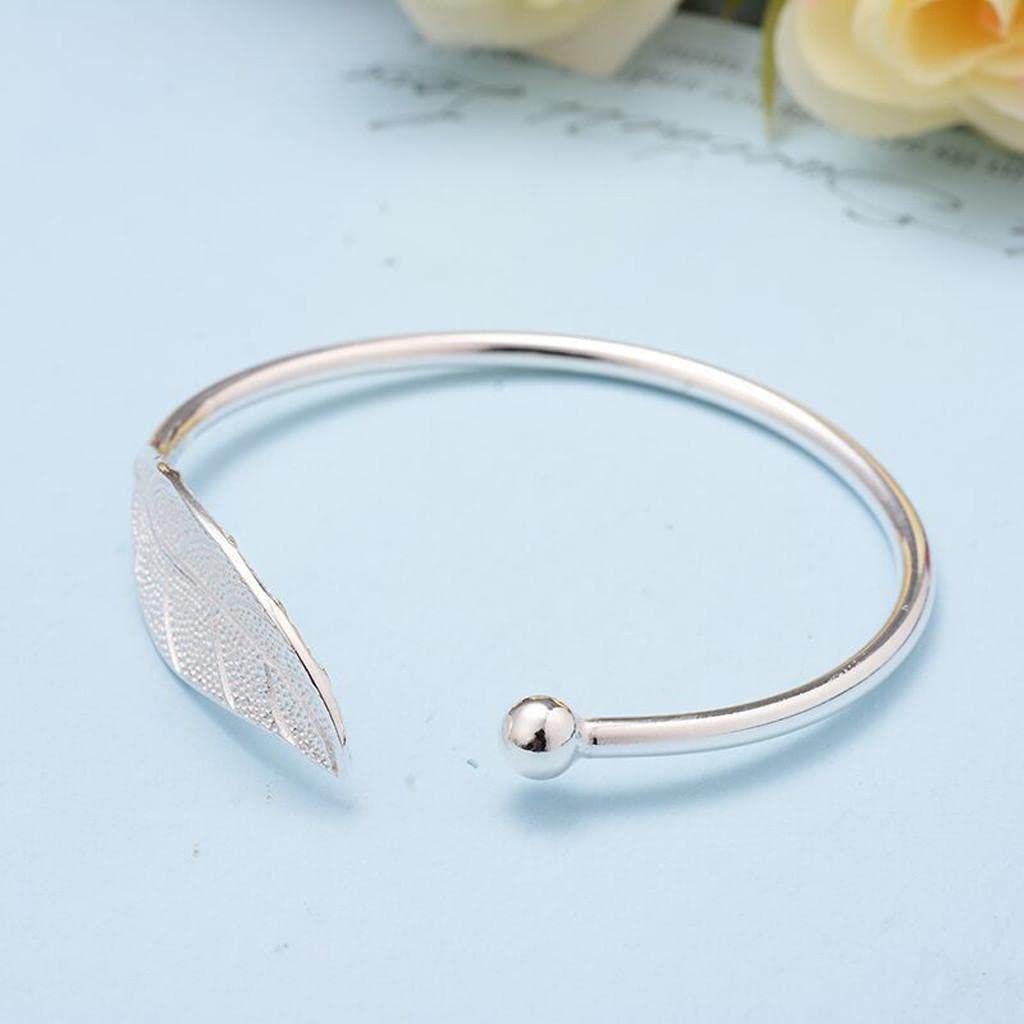 Mother's Day Gift Leaf Shape Bracelet for Women Girls Fashion Simple Open Bracelets-Engravingift