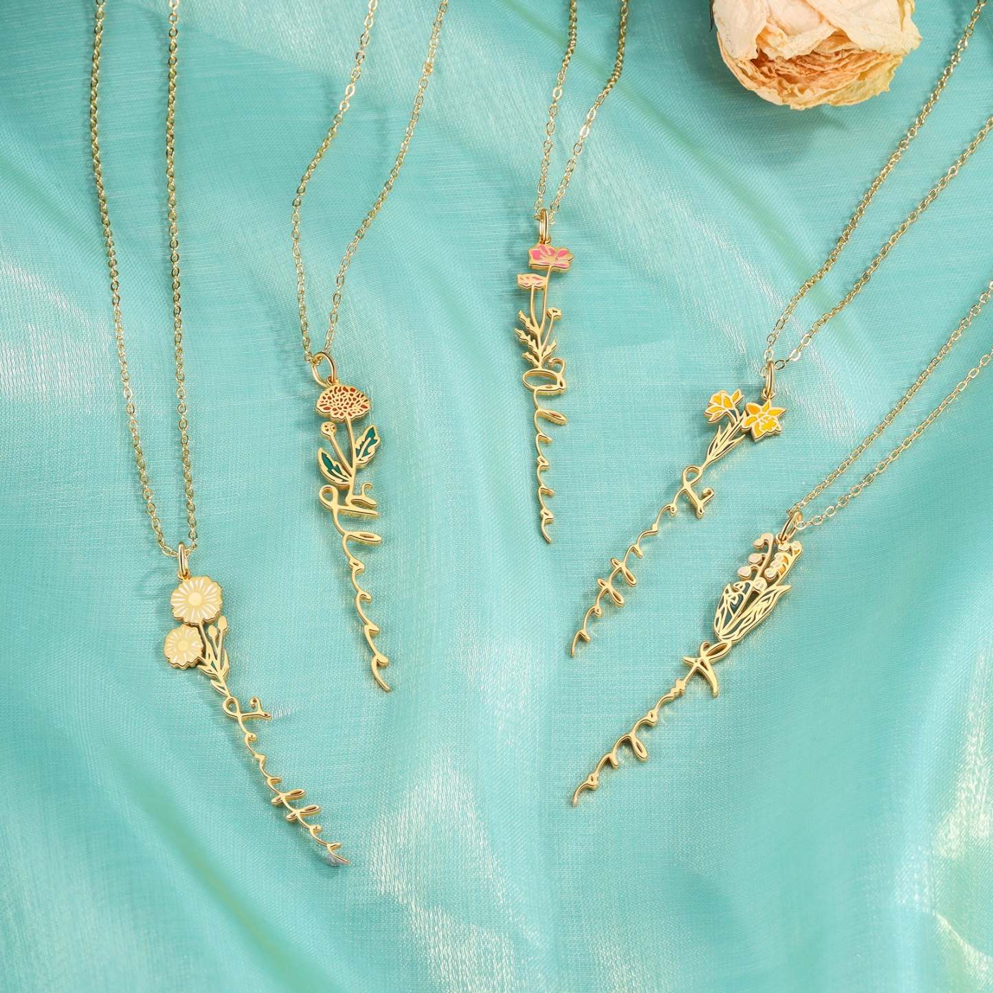Mother's Day Gift Cosmos Name Necklace Custom October Birth Flower Necklace for Her-Engravingift