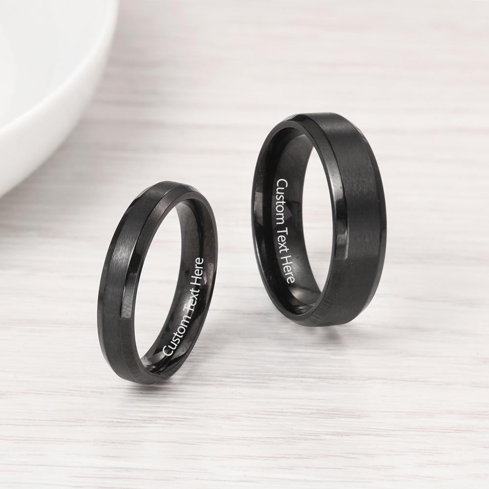 Christmas Gift Couples Rings for Her Women Engravable Personalized Lovers Promise Ring Black