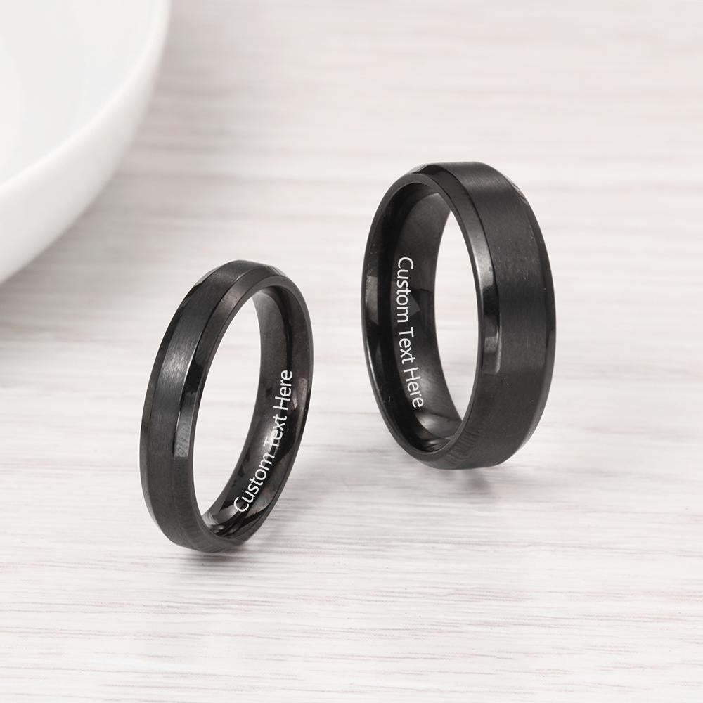 Christmas Gift Couples Rings for Her Women Engravable Personalized Lovers Promise Ring Black