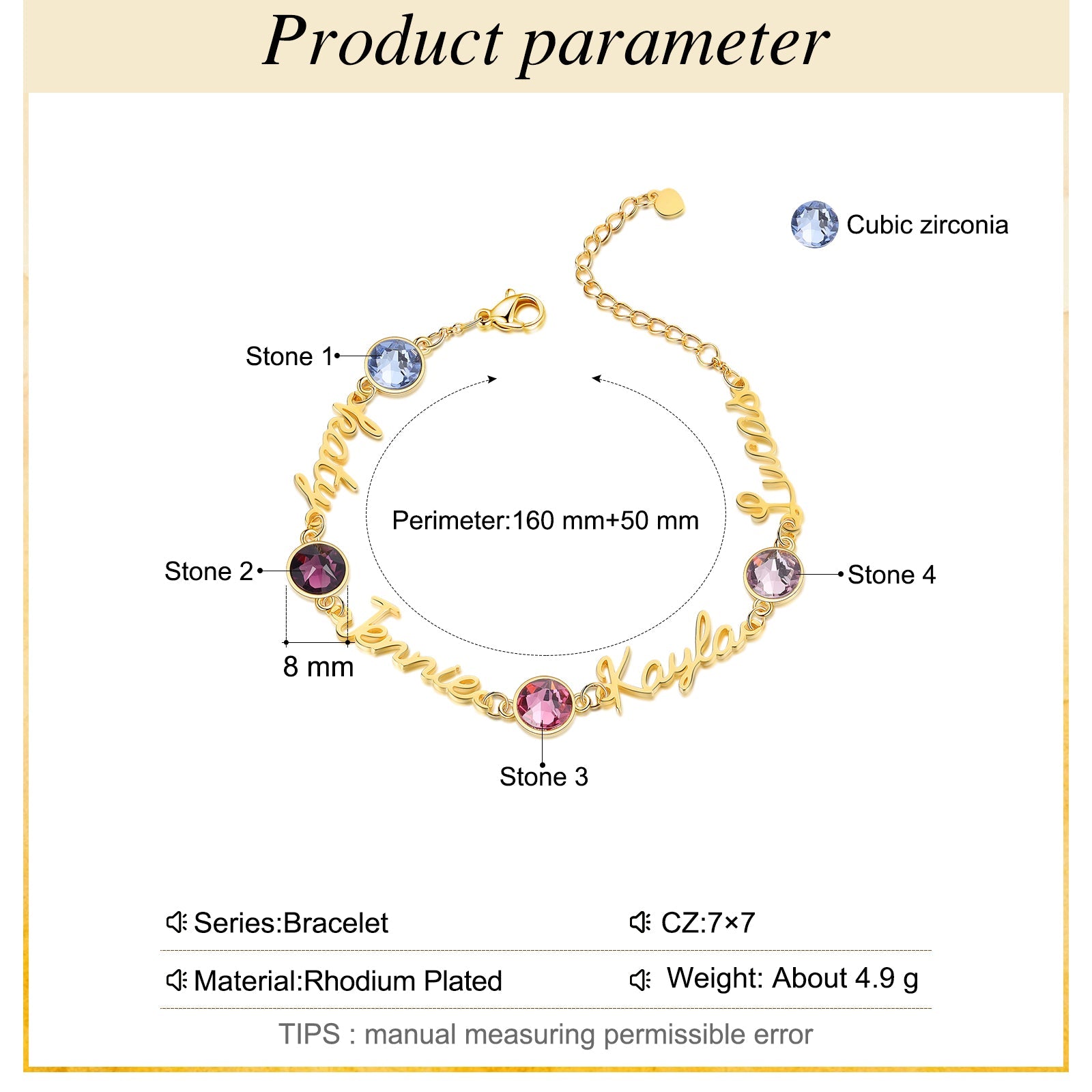Mother's Day Gift Personalized Name Bracelets Custom 4 Birthstones Gift for Her-Engravingift